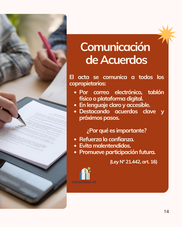 ¿Y si no hay quórum?
El comité, el administrador o un grupo de copropietarios puede solicitar al Juzgado de Policía Local autorización para realizar la asamblea.
Fuente: Art. 14